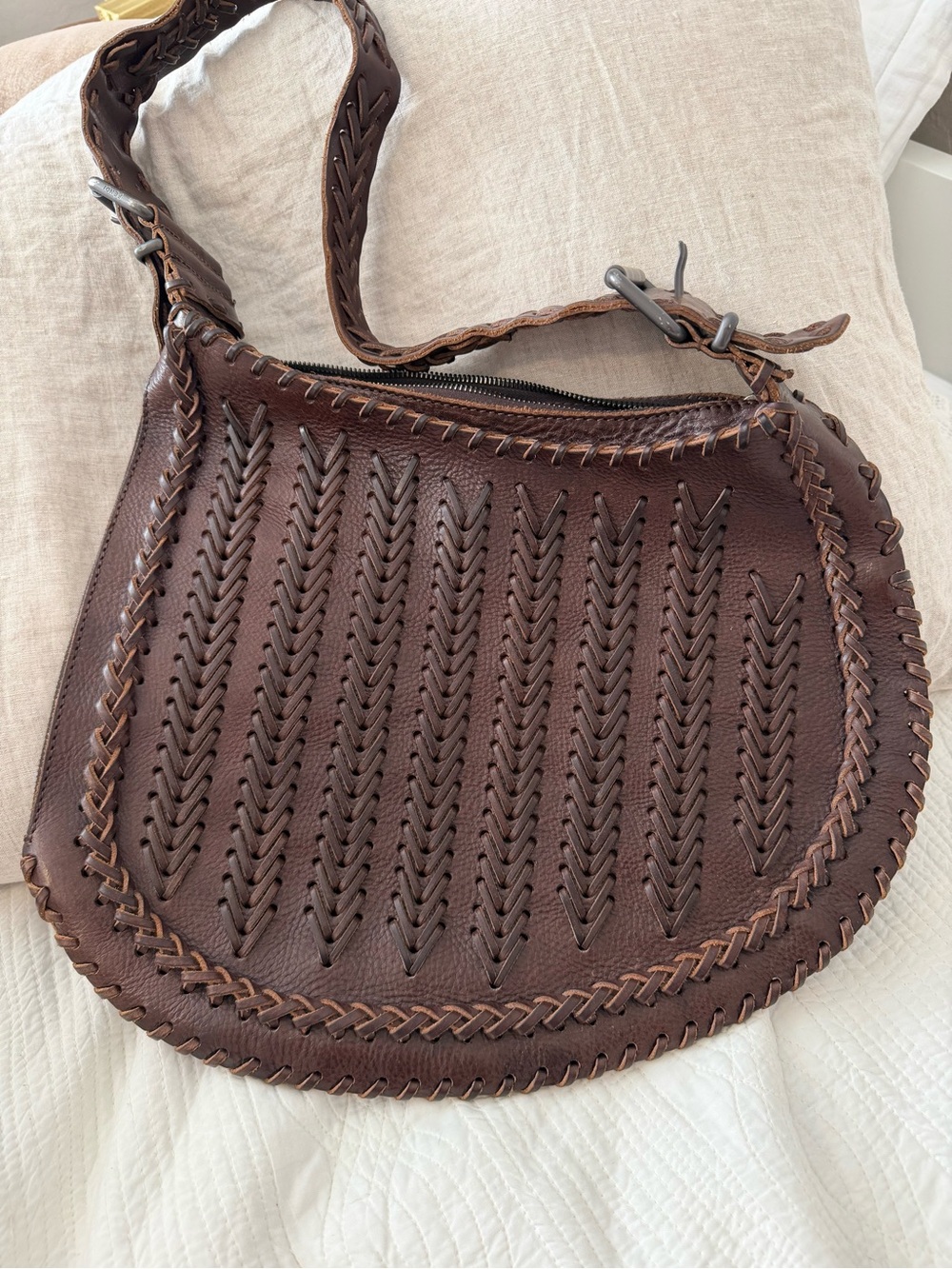 Fendi  Whipstitch Oyster Leather Brown Bag Fall 2002  Excellent Condition RARE